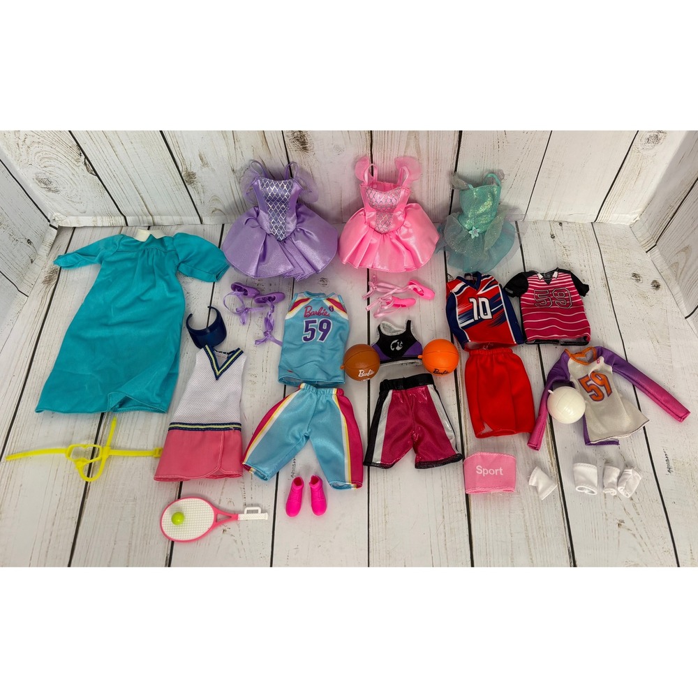 Barbie Doll Sports Clothes Accessories Lot Basketball Tennis Ballet Volleyball